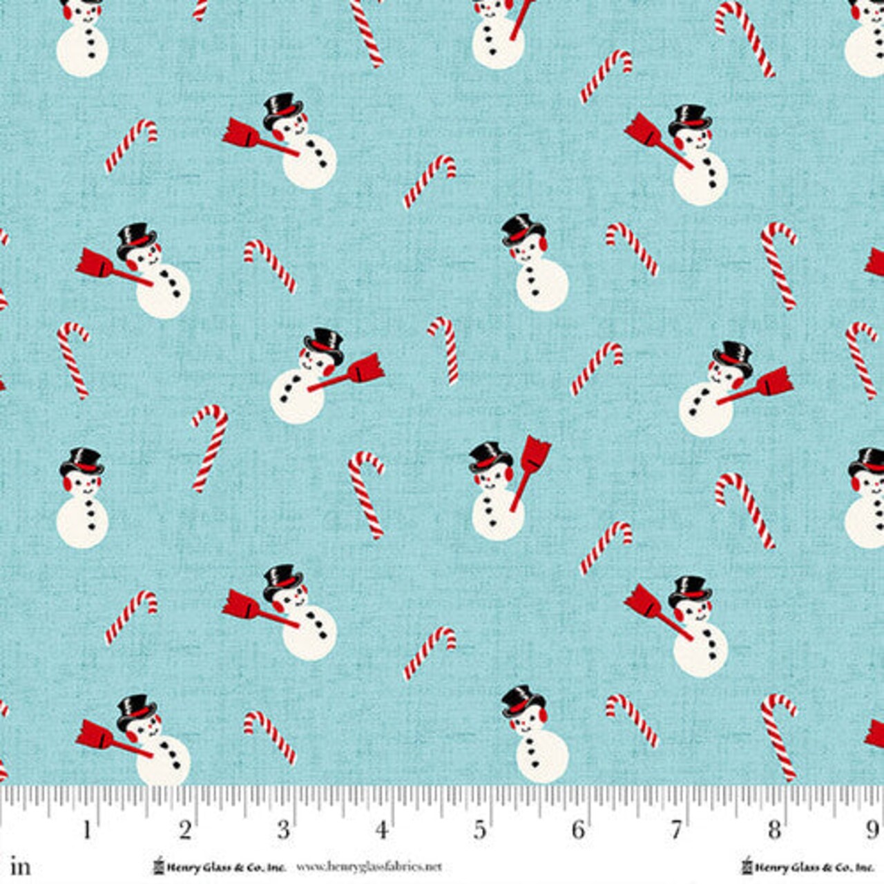Fabric Henry Glass Blue Tossed Small Snowmen Frosty and Forest Friends by the Quarter Yard 2048-11